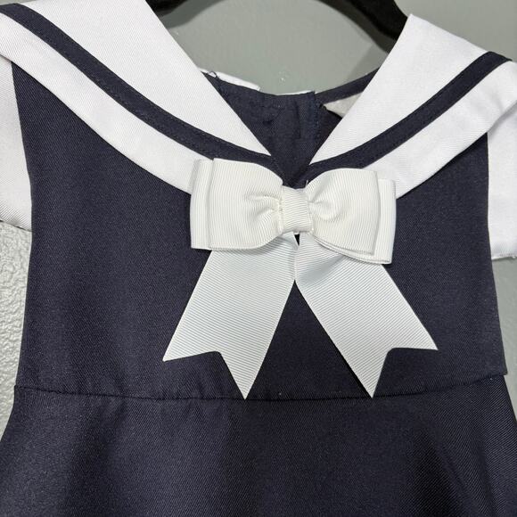 Rare Editions Little Girls Blue Sleeveless Sailor Dress - Size 4T/4 - White Bow - Picture 3 of 7